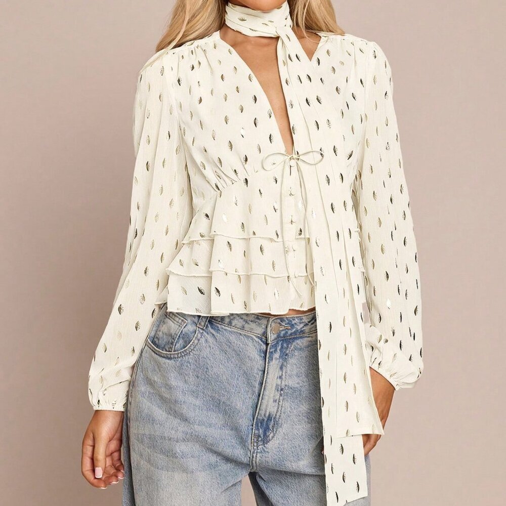 Apricot Casual Women's Elegant French Blouse - Picture 5 of 7